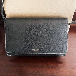 Kate Spade Black Leather Shoulder Bag with White Stitching